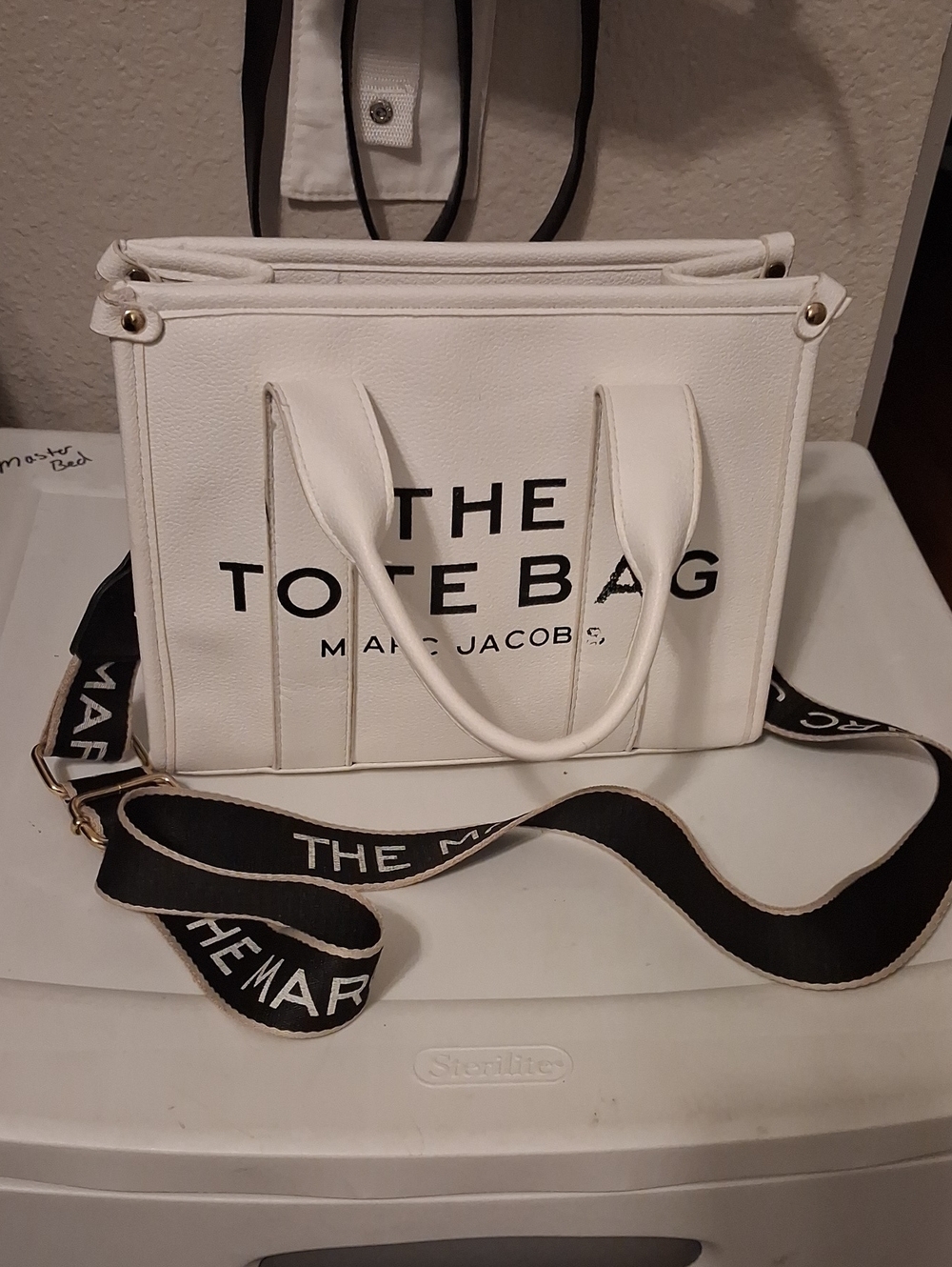 Marc Jacobs White Canvas Tote with Black Logo and Strap